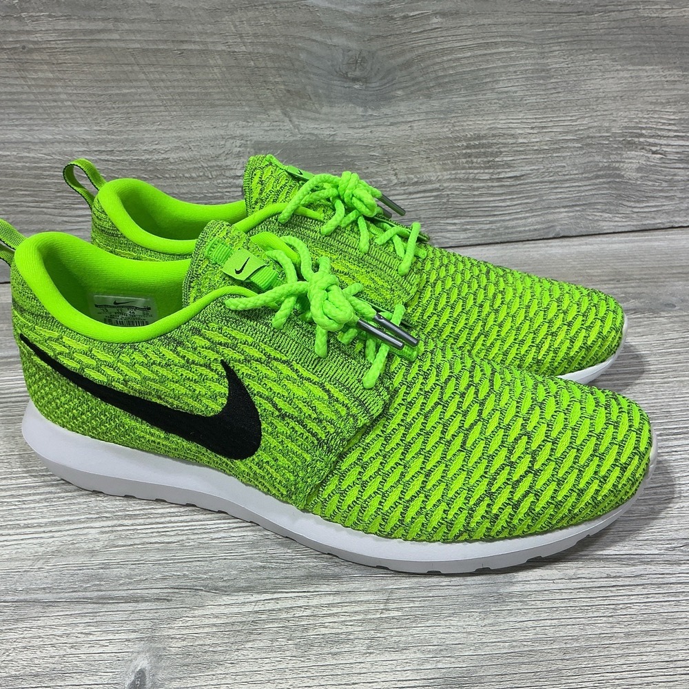 Nike Roshe Flyknit 677243-700 Electric Green Lightweight Running Shoes Mens 12